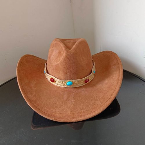 Chapeau De Cowboy En Daim Pour Hommes Et Femmes,Matériau Goutte D'eau,Chapeau De Chevalier,Grande Taille,Gemme Rouge Vin,2023