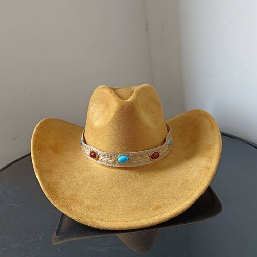 Chapeau De Cowboy En Daim Pour Hommes Et Femmes,Matériau Goutte D'eau,Chapeau De Chevalier,Grande Taille,Gemme Rouge Vin,2023