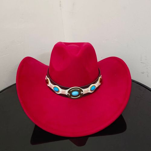 Chapeau De Cowboy En Daim Pour Hommes Et Femmes,Matériau Goutte D'eau,Chapeau De Chevalier,Grande Taille,Gemme Rouge Vin,2023