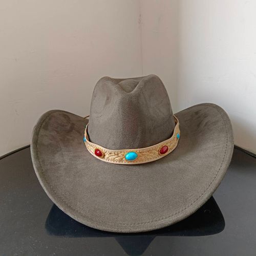 Chapeau De Cowboy En Daim Pour Hommes Et Femmes,Matériau Goutte D'eau,Chapeau De Chevalier,Grande Taille,Gemme Rouge Vin,2023