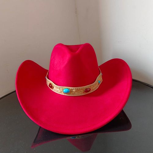 Chapeau De Cowboy En Daim Pour Hommes Et Femmes,Matériau Goutte D'eau,Chapeau De Chevalier,Grande Taille,Gemme Rouge Vin,2023