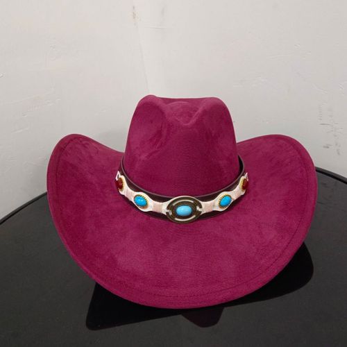 Chapeau De Cowboy En Daim Pour Hommes Et Femmes,Matériau Goutte D'eau,Chapeau De Chevalier,Grande Taille,Gemme Rouge Vin,2023