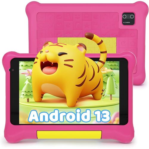 Tablette pour Enfants Android 13 de 7 Pouces avec contrôle Parental et éducation des Enfants,Bluetooth,WiFi,Double caméra,GMS,Coque Antichoc (Rose)