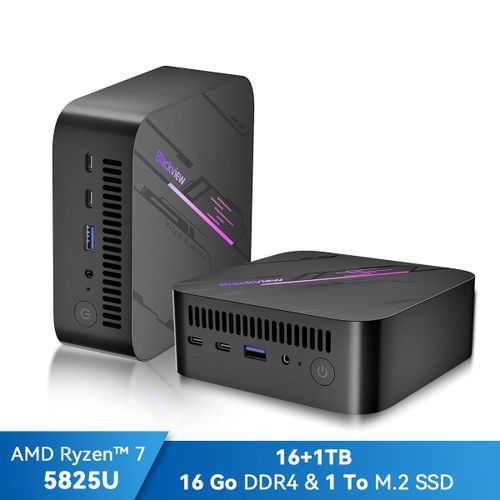 Mini PC Blackview MP100 AMD Ryzen¿ 7 5825U 4.5GHz Max 16 Go 1 To/SSD 2To, Windows 11 Pro, Wifi 6, 4K UHD Display NETFLIX - Gris