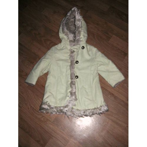 Manteau Degriffé Vert Clair Capuche Fourré Taille 18 Mois Tbe