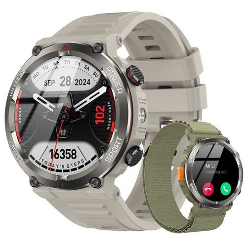 Blackview W50 Pro Montre Connectée Bluetooth 960mah Anti-Chute,1.45" Smartwatch Avec Lampe De Poche À Led - Kaki