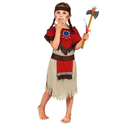 Déguisement Indienne Rouge Et Beige Fille - Taille: Xl 13-14 Ans (140-152 Cm)