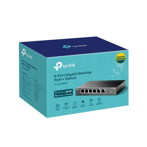 TP-Link Omada DS106GPP V1.6 - Commutateur - non géré - 3 x 10/100/1000 (PoE+) + 1 x 10/100/1000 (PoE++) + 2 x 10/100/1000 - de bureau, fixation murale - PoE++ (64 W)