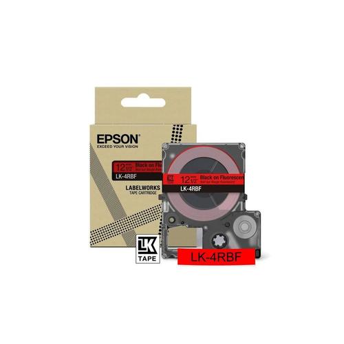 Epson Colour Tape Fluorescent Red/Black 12mm 5m Lk-4rbf