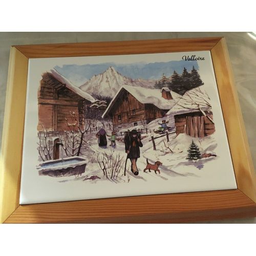 Dessous De Plat Faience/Ceramique Et Bois - ( Maisons Enneigées ) - Neuf