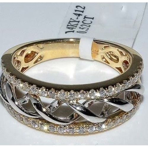 Bague De Fiançailles En Or Jaune Et Zircon Creux Pour Femmes, Bague De Mariage Avec Strass Bicolore, Bijoux