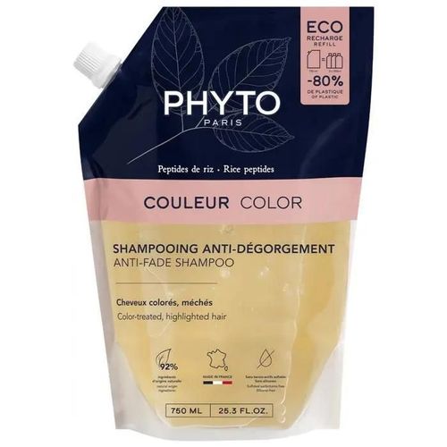 Phyto Couleur Shampoing Anti-Dégorgement Cheveux Colorés Méchés Éco-Recharge 750 Ml 