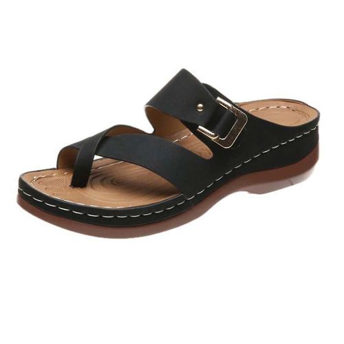 Femmes Slope Heel Slippers Casual Simple Buckle Beach Shoes Wear-Resistance Non-Slip Outwear Shoes
