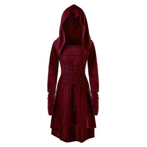 Femmes Costumes Dentelle À Capuche Vintage Pull Haute Bas Bandage Longue Robe Cape 240538