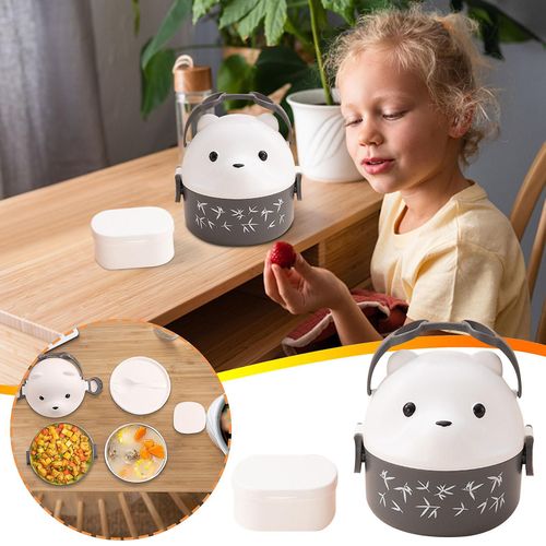 Bento Box Bear Lunch Box Set, Conteneurs À Lunch Isolés Portables Avec Sac Thermique, Conteneur Alimentaire Étanche Empilable En Acier Inoxydable Pour Adultes Adolescent