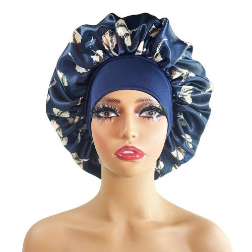 Injsatin-Bonnet De Nuit En Satin Pour Femme,Large,Imprimé Floral,Bande Artificiel Astique,Haute Densité,Tresses Bouclées