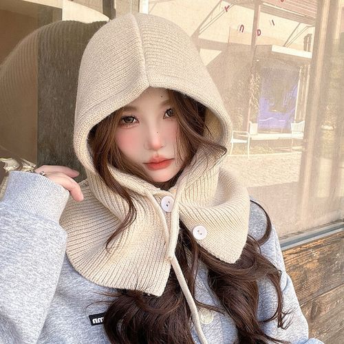 Chapeau Cagoule En Cachemire Pour Femme,Casquettes À Capuche,Pull À Col Une Pièce,Solide,Document,Extérieur,Chaud,Hiver