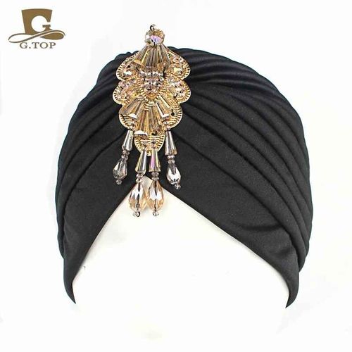 Divas-Turban Extensible Avec Pendentif Perlé Pour Femme,Chapeau Enveloppant,Vêtements De Sauna De Luxe,