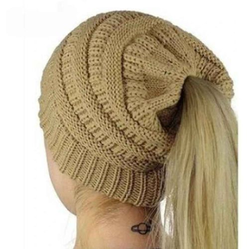 Bonnet Queue De Cheval Chignon Désordonné Pour Femme,Casquettes Chaudes Holey,Chapeau Au Crochet,Hiver