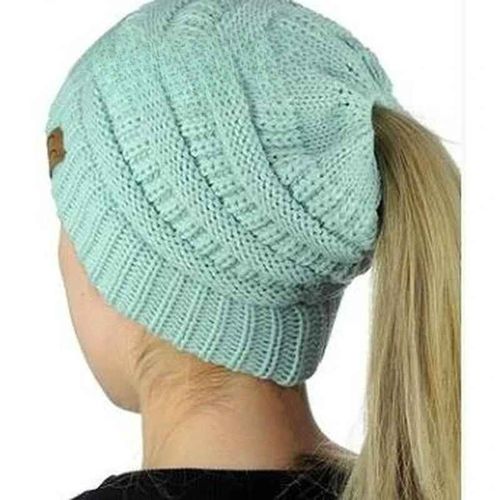 Bonnet Queue De Cheval Chignon Désordonné Pour Femme,Casquettes Chaudes Holey,Chapeau Au Crochet,Hiver