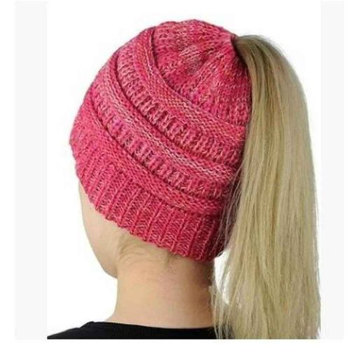 Bonnet Queue De Cheval Chignon Désordonné Pour Femme,Casquettes Chaudes Holey,Chapeau Au Crochet,Hiver