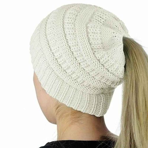 Bonnet Queue De Cheval Chignon Désordonné Pour Femme,Casquettes Chaudes Holey,Chapeau Au Crochet,Hiver