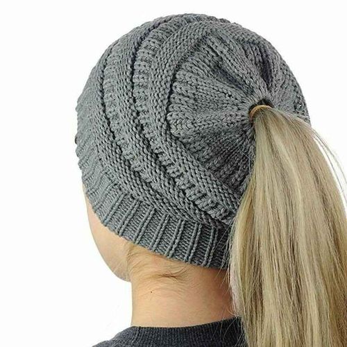 Bonnet Queue De Cheval Chignon Désordonné Pour Femme,Casquettes Chaudes Holey,Chapeau Au Crochet,Hiver