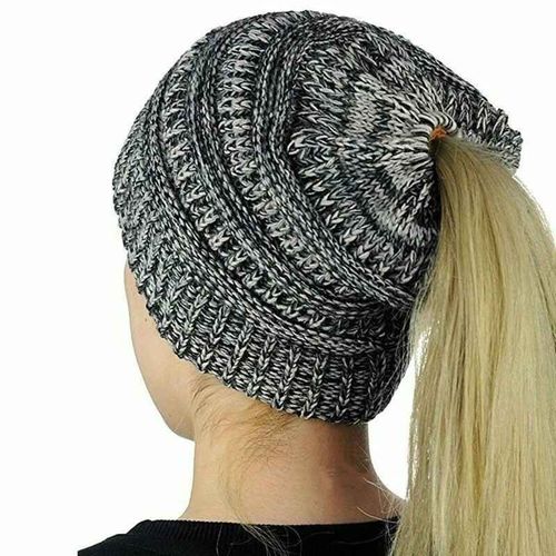 Bonnet Queue De Cheval Chignon Désordonné Pour Femme,Casquettes Chaudes Holey,Chapeau Au Crochet,Hiver