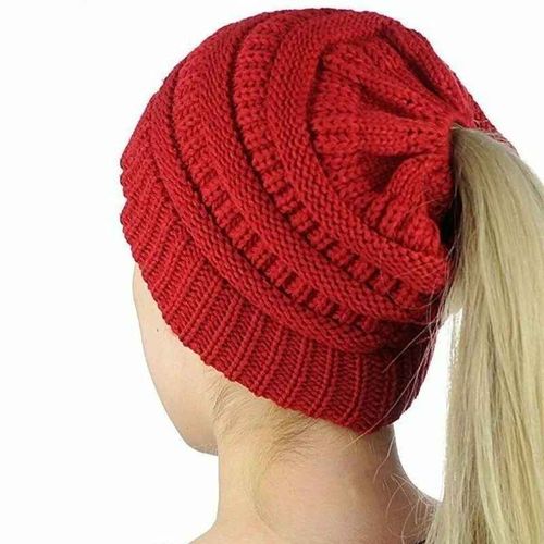 Bonnet Queue De Cheval Chignon Désordonné Pour Femme,Casquettes Chaudes Holey,Chapeau Au Crochet,Hiver