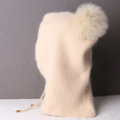 Bonnets En Cachemire Unisexe,Cagoule Chaude,Bavoir De Ski,Bonnet En Laine D'extérieur,Chapeau À Capuche Avec Écharpe En Poils De Lapin,Hiver