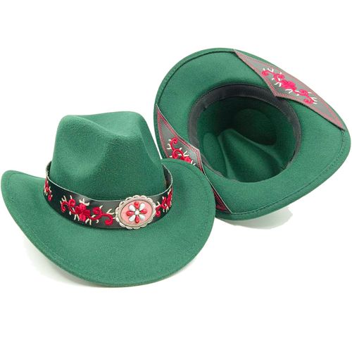 Chapeau De Cowboy En Feutre Monochrome Pour Hommes Et Femmes,Chapeaux De Paille,Grand Bord,Extérieur,Plage,1958,Vert Enge