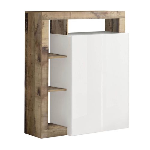 Meuble Bar 2 Portes Blanc Laqué Encadrement Niches Aspect Bois Antik