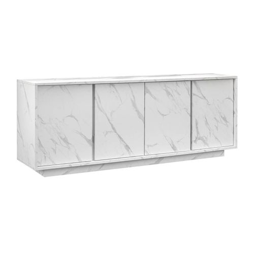 Buffet 4 Portes Aspect Marbre Blanc