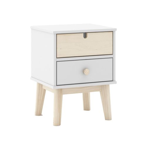 Chevet 2 Tiroirs En Mdf Et Pin Coloris Blanc Et Naturel