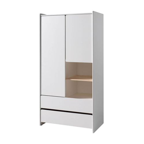 Armoire 2 Portes 2 Tiroirs Blanche Et Bois