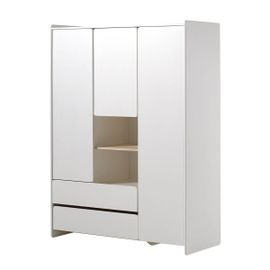Armoire 3 Portes 2 Tiroirs Blanche Et Bois