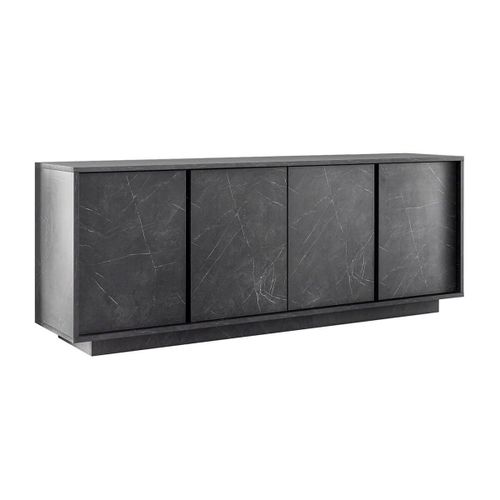 Buffet 4 Portes Aspect Marbre Gris Anthracite