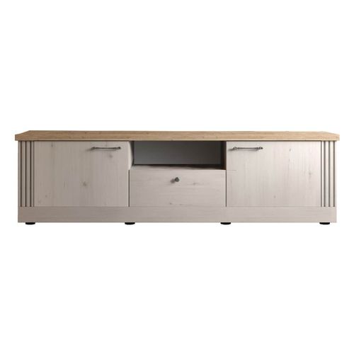 Meuble Tv 3 Portes 1 Niche Aspect Chêne Blanchi Et Chêne Clair