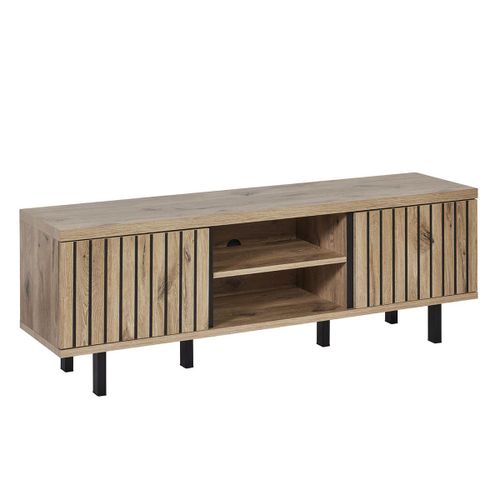 Meuble Tv 2 Portes 2 Niches Aspect Bois Finition Canyon Oak Effet Tas