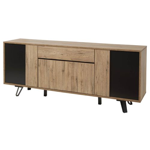 Buffet 4 Portes 1 Tiroir Effet Bois Naturel Et Noir