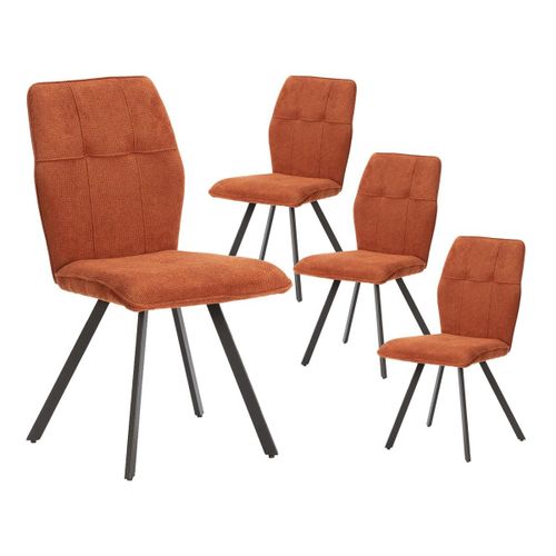 Lot De 4 Chaises Tissu Marron Effet Tricoté Pieds Métal Noir