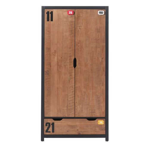 Armoire 2 Portes 1 Tiroir En Pin Massif Avec Motifs