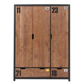 Armoire 3 Portes 2 Tiroirs En Pin Massif Avec Motifs