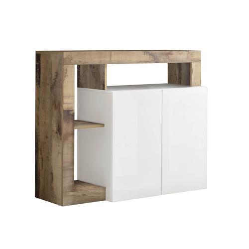 Buffet 2 Portes 3 Tiroirs Blanc Laqué Encadrement Niches Aspect Bois