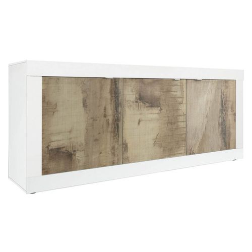 Buffet 3 Portes Finition Blanc Laqué Et Aspect Bois Antik