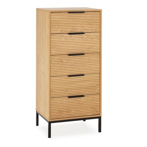 Commode Haute 5 Tiroirs Couleur Bois