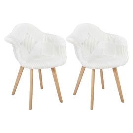 Lot De 2 Fauteuils Imitation Laine Motif Patchwork Blanc