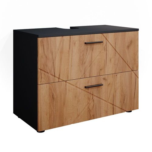 Meuble Sous Vasque Simple 80x58.6cm, Chêne Doré/Anthracite