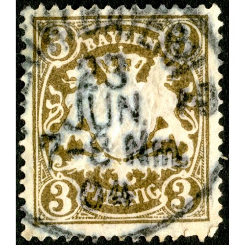 Timbre Oblitéré Bayern, 3 Pfennig