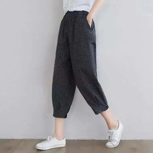 Pantalon Sarouel Vintage En Coton Et Lin Pour Femme",Sarouel ¿¿ Taille ¿¿Lastique,Ample Et ¿¿ Carreaux,"Printemps ¿¿T¿¿ 2022